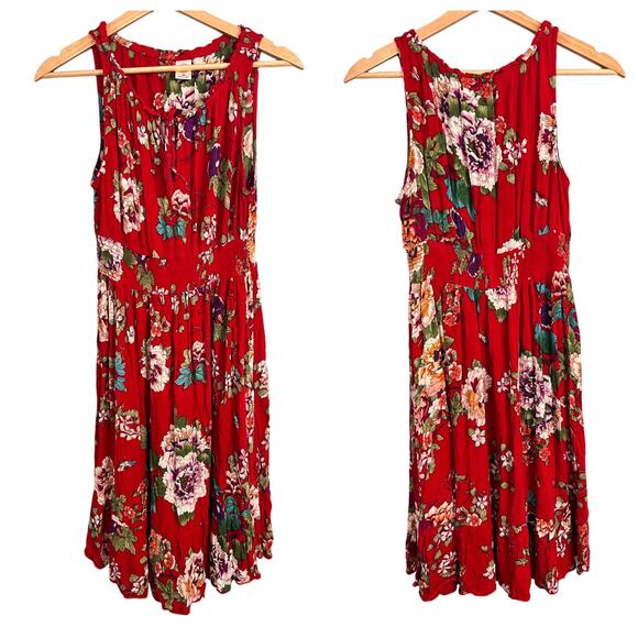 Bila Womens M Dress Floral Smocked Peasant Bohemian Sundress Festival Boho Flowy - Picture 1 of 9